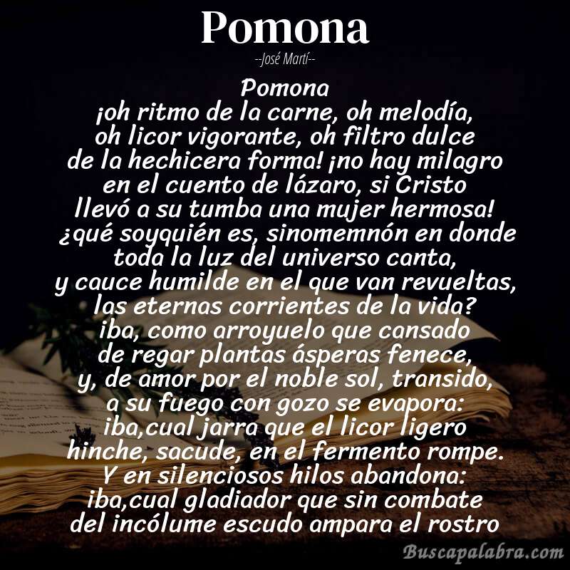 Poema pomona de José Martí con fondo de libro
