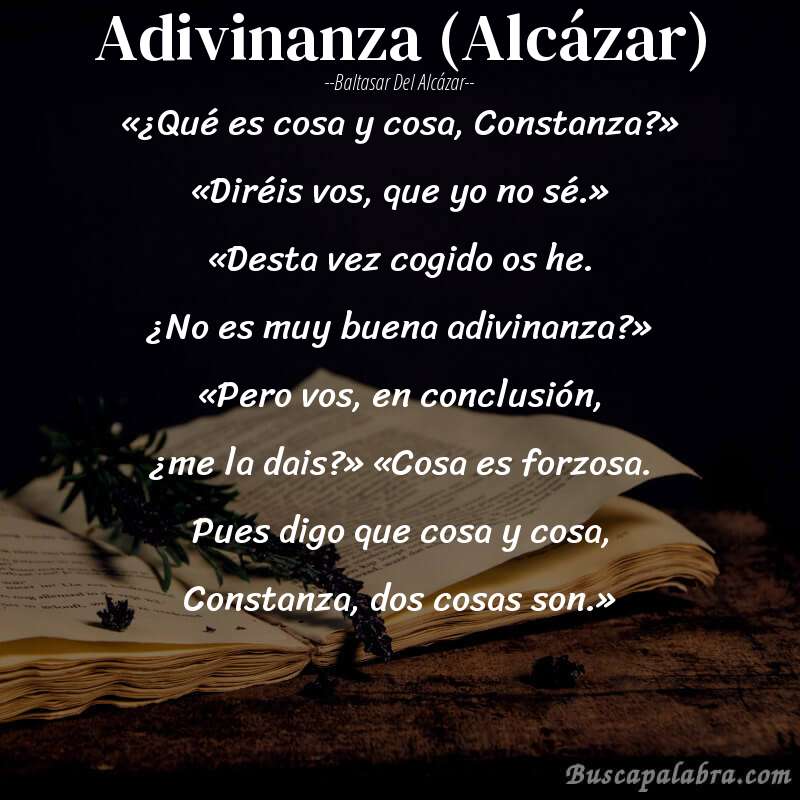 Poema Adivinanza (Alcázar) de Baltasar del Alcázar con fondo de libro