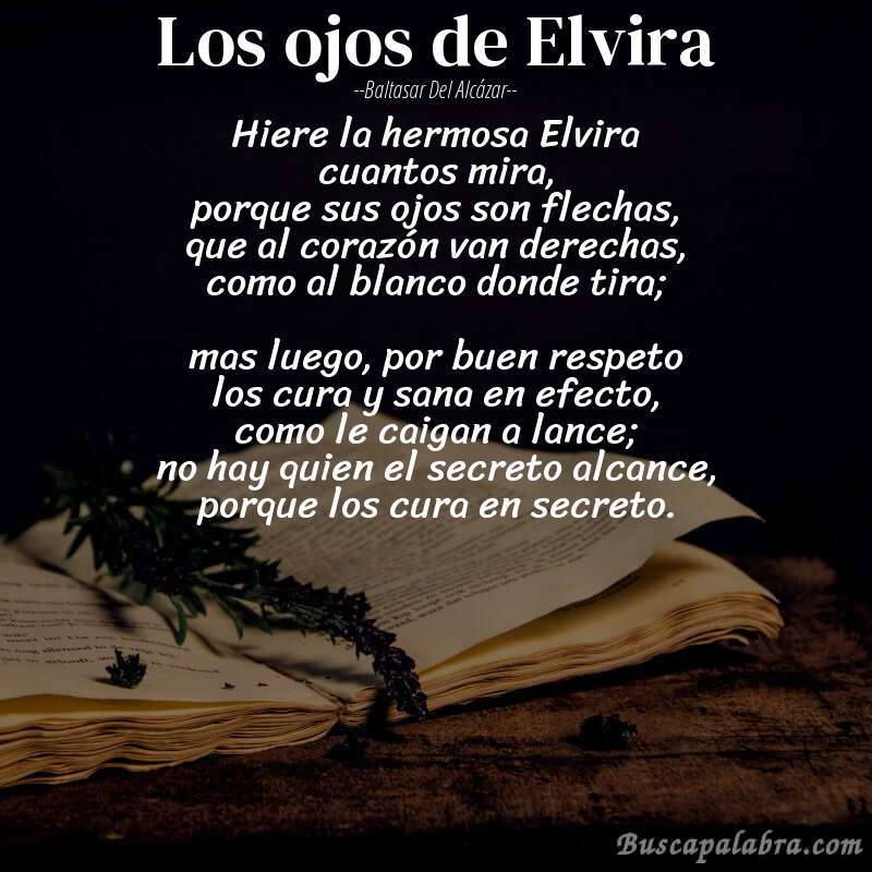 Poema Los ojos de Elvira de Baltasar del Alcázar con fondo de libro