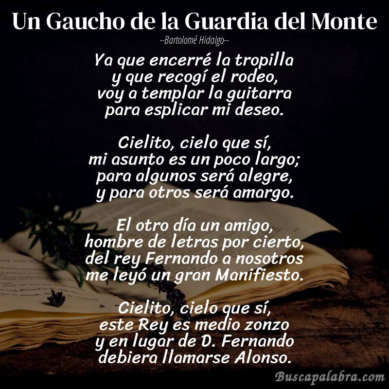 Poema Un Gaucho de la Guardia del Monte de Bartolomé Hidalgo con fondo de libro
