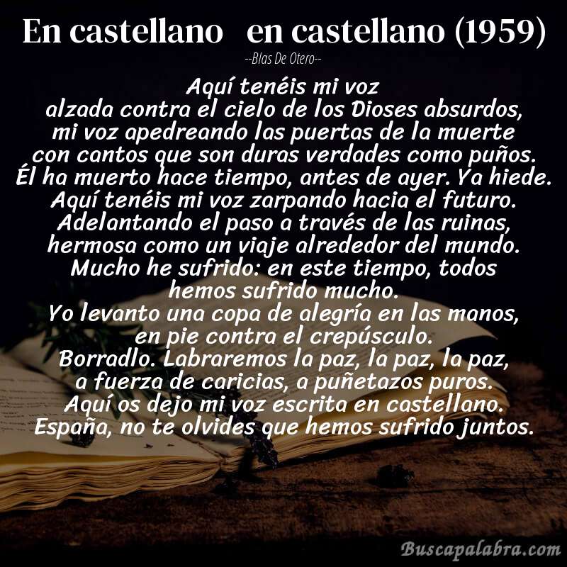 Poema en castellano   en castellano (1959) de Blas de Otero con fondo de libro