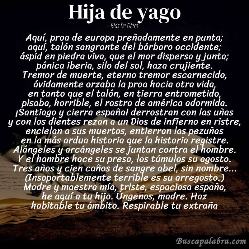 Poema hija de yago de Blas de Otero con fondo de libro