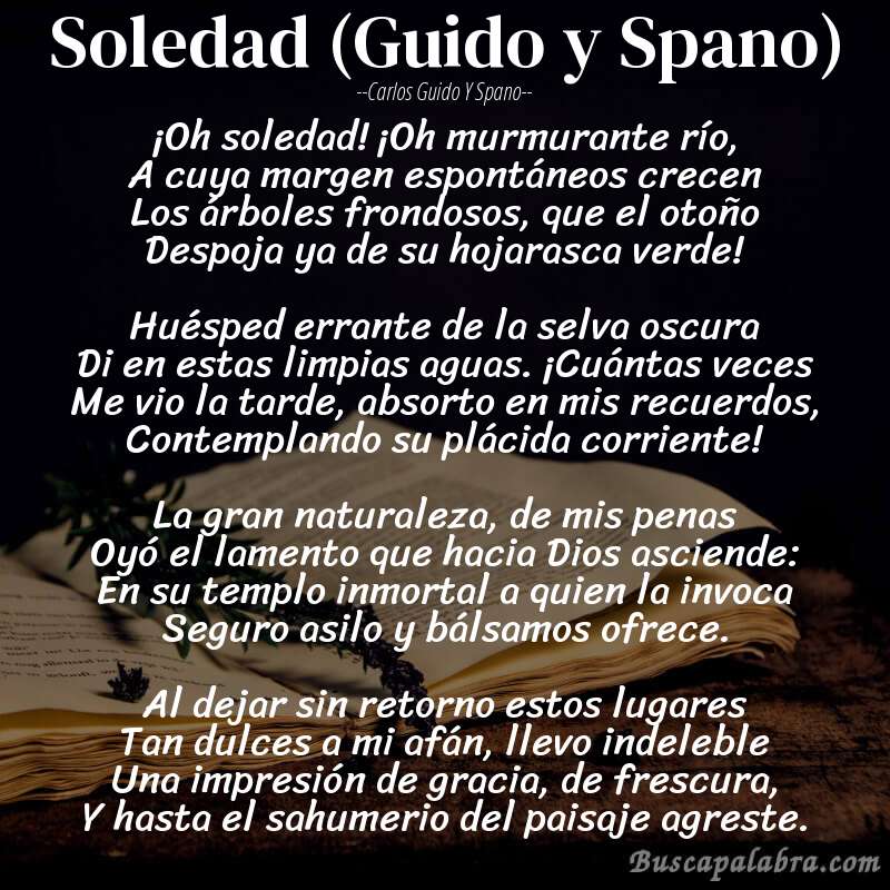 Poema Soledad (Guido y Spano) de Carlos Guido y Spano con fondo de libro