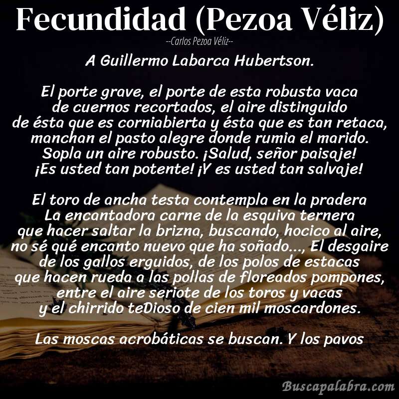 Poema Fecundidad (Pezoa Véliz) de Carlos Pezoa Véliz con fondo de libro