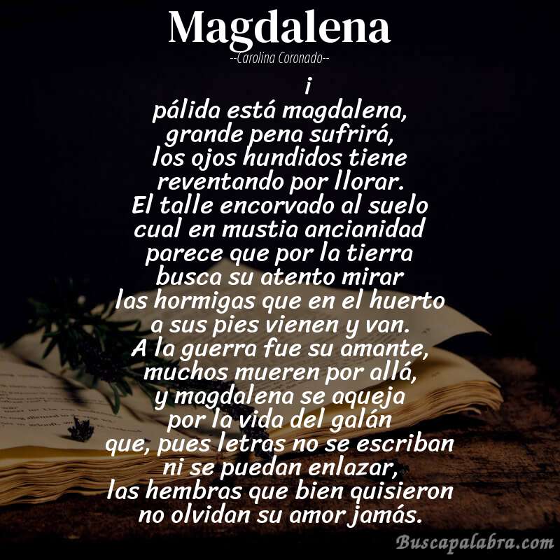 Poema magdalena de Carolina Coronado con fondo de libro