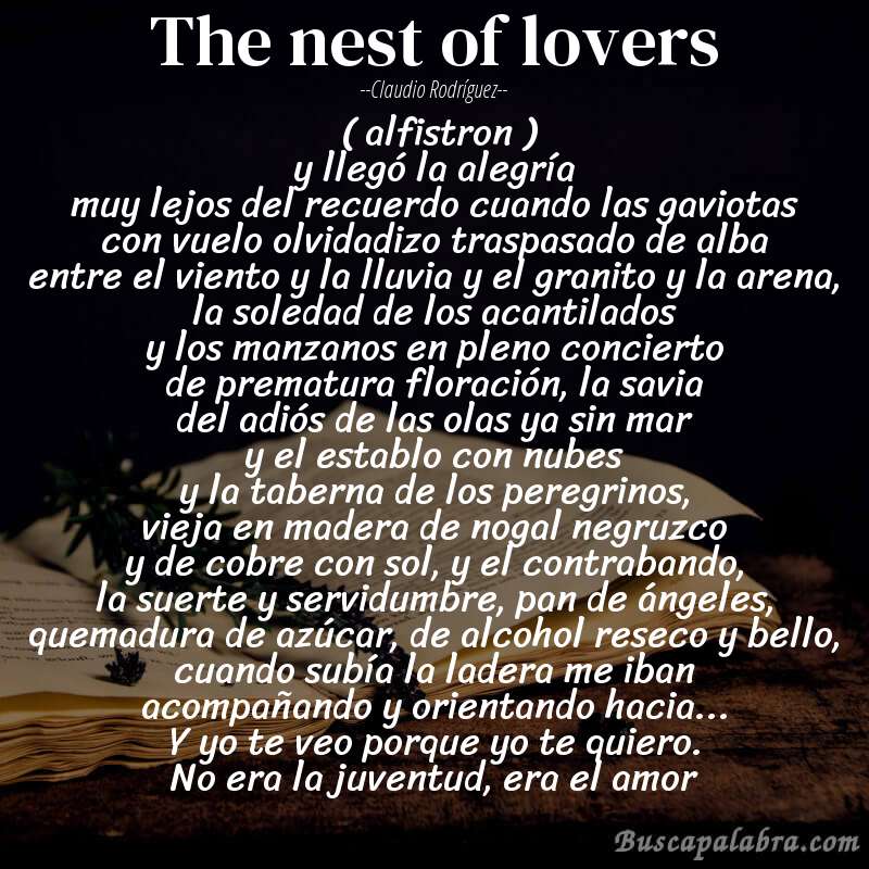 Poema the nest of lovers de Claudio Rodríguez con fondo de libro