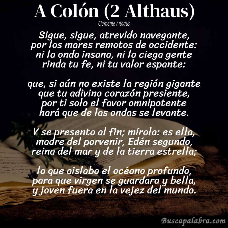 Poema A Colón (2 Althaus) de Clemente Althaus con fondo de libro