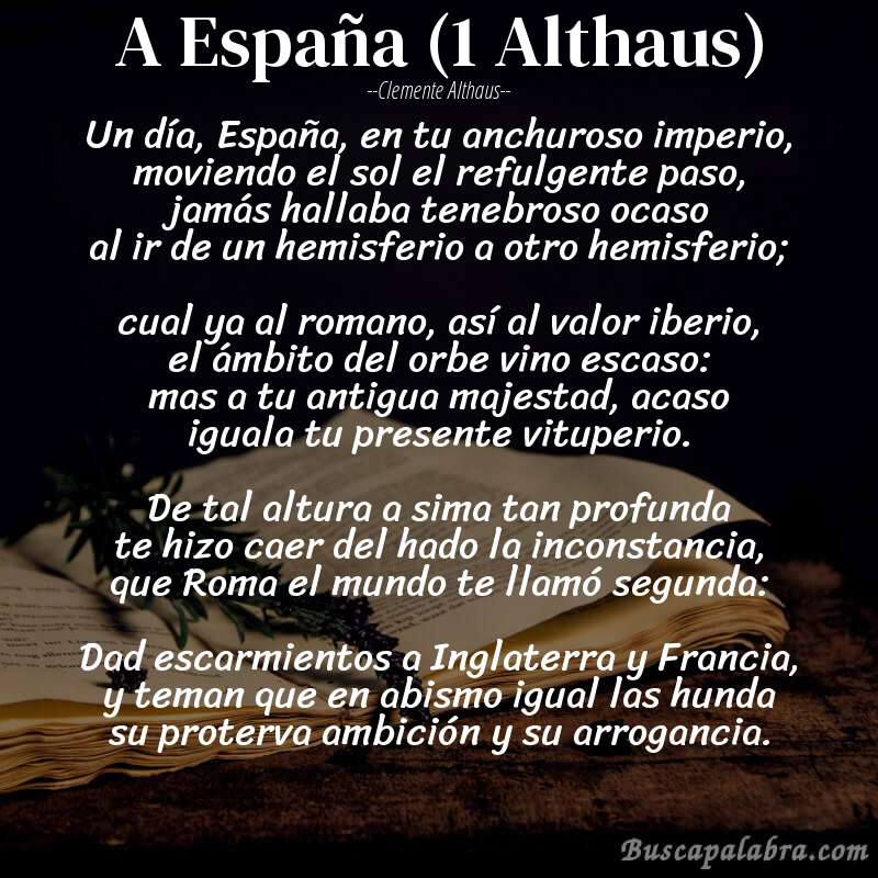 Poema A España (1 Althaus) de Clemente Althaus con fondo de libro