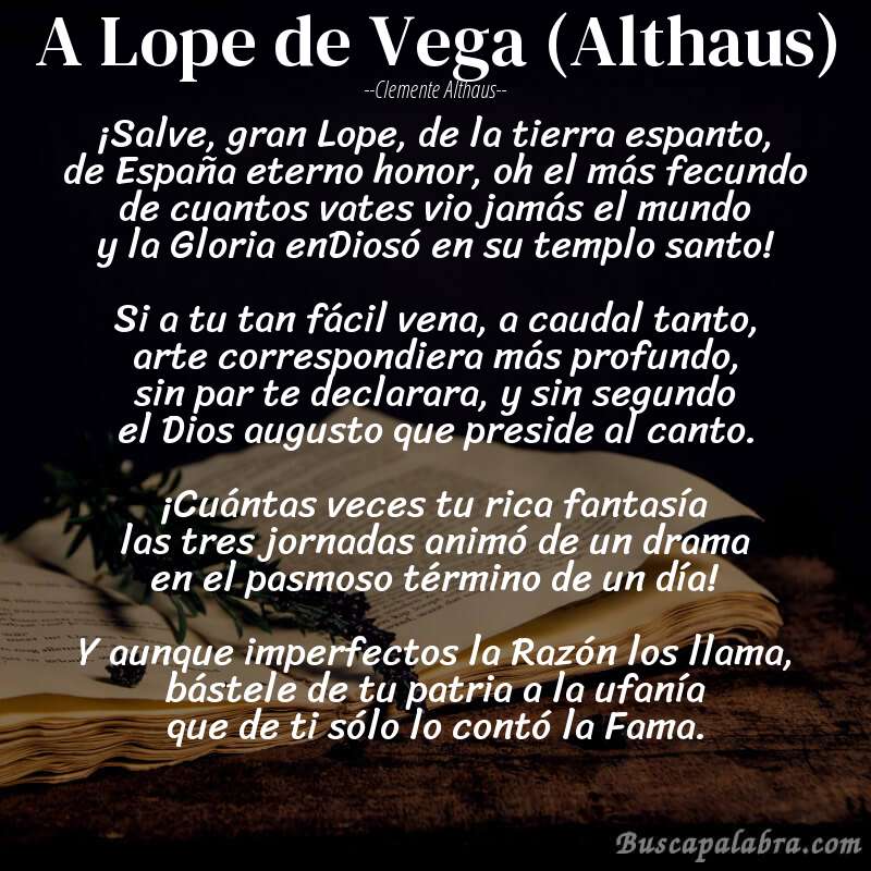 Poema A Lope de Vega (Althaus) de Clemente Althaus con fondo de libro