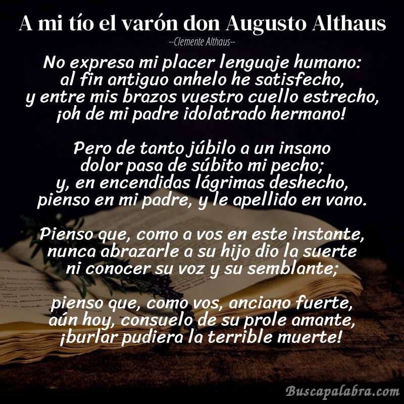 Poema A mi tío el varón don Augusto Althaus de Clemente Althaus con fondo de libro