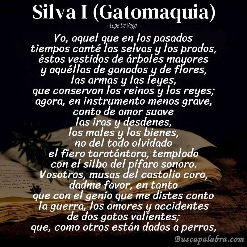 Poema Silva I (Gatomaquia) de Lope de Vega con fondo de libro