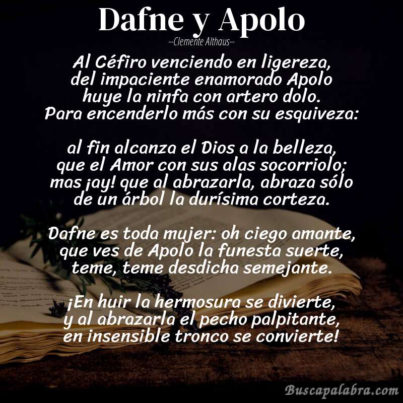 Poema Dafne y Apolo de Clemente Althaus con fondo de libro