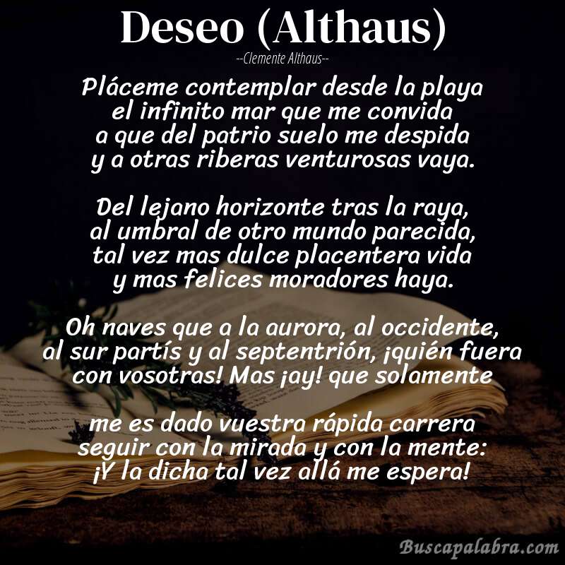 Poema Deseo (Althaus) de Clemente Althaus con fondo de libro