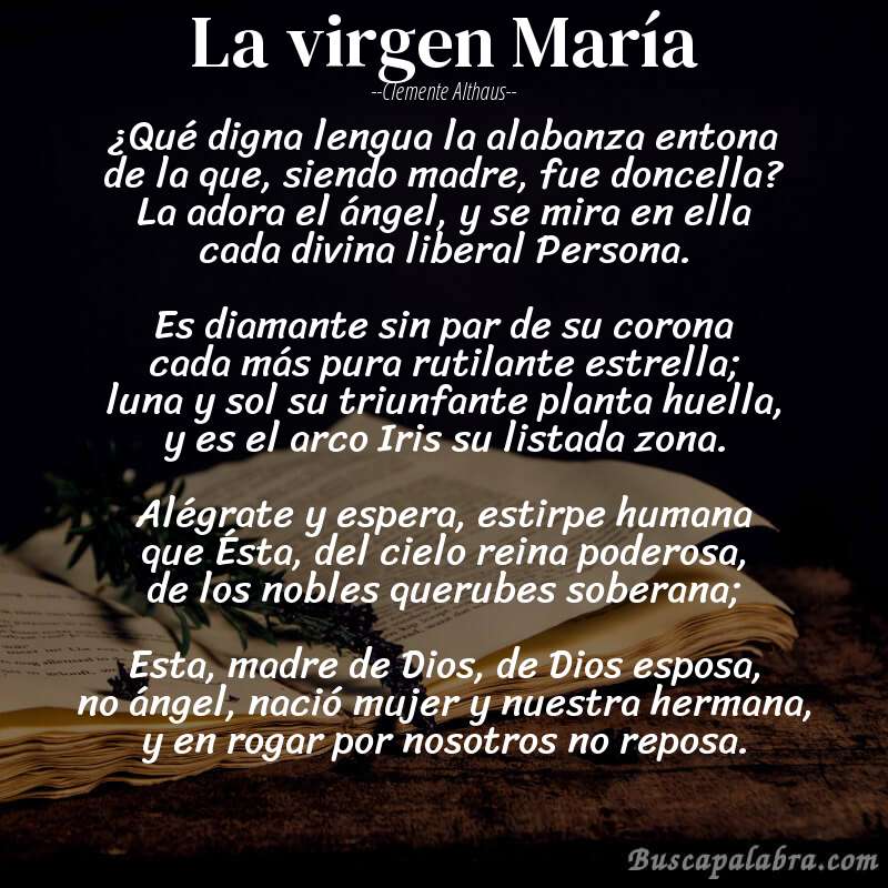 Poema La virgen María de Clemente Althaus con fondo de libro