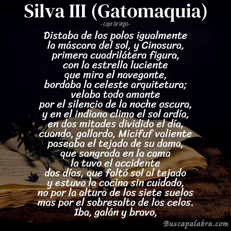 Poema Silva III (Gatomaquia) de Lope de Vega con fondo de libro