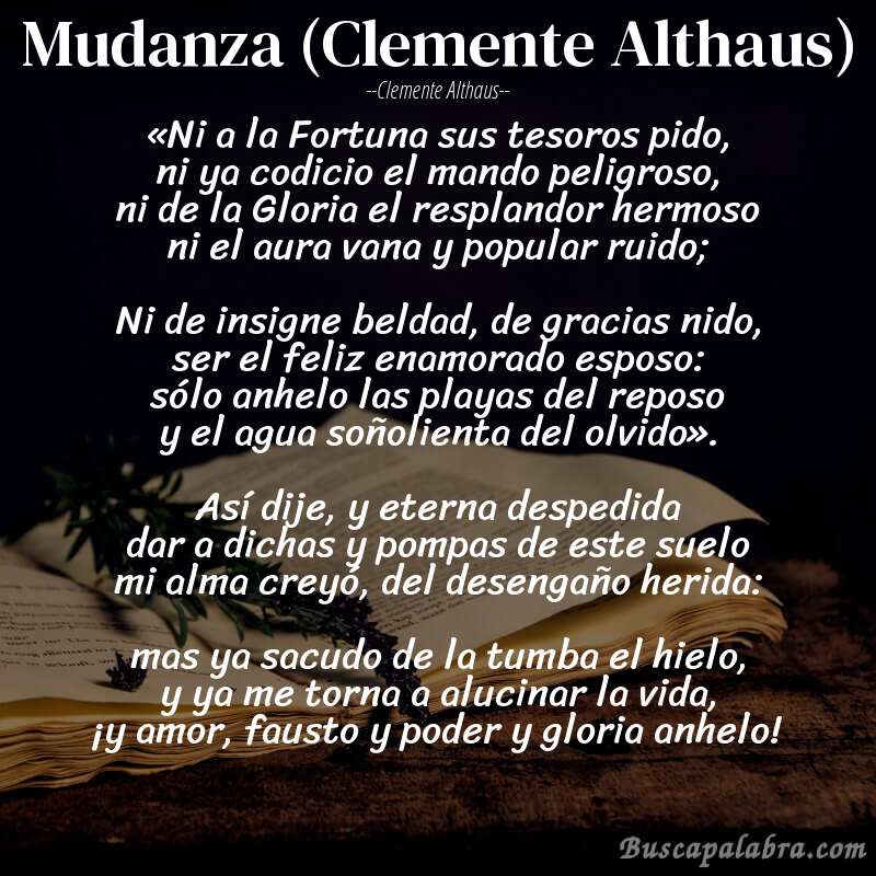 Poema Mudanza (Clemente Althaus) de Clemente Althaus con fondo de libro