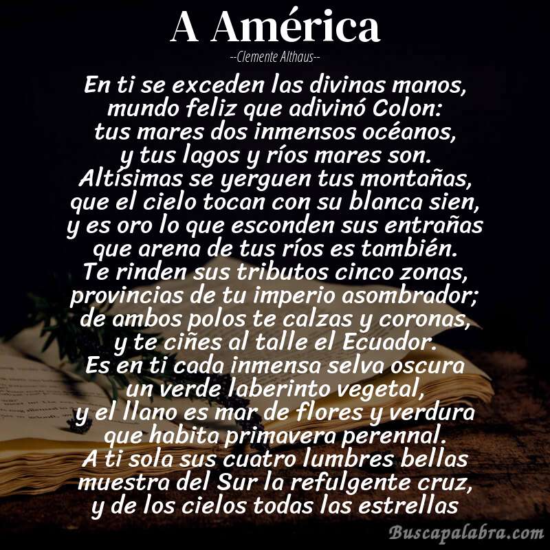 Poema A América de Clemente Althaus con fondo de libro