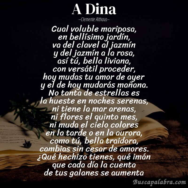 Poema A Dina de Clemente Althaus con fondo de libro