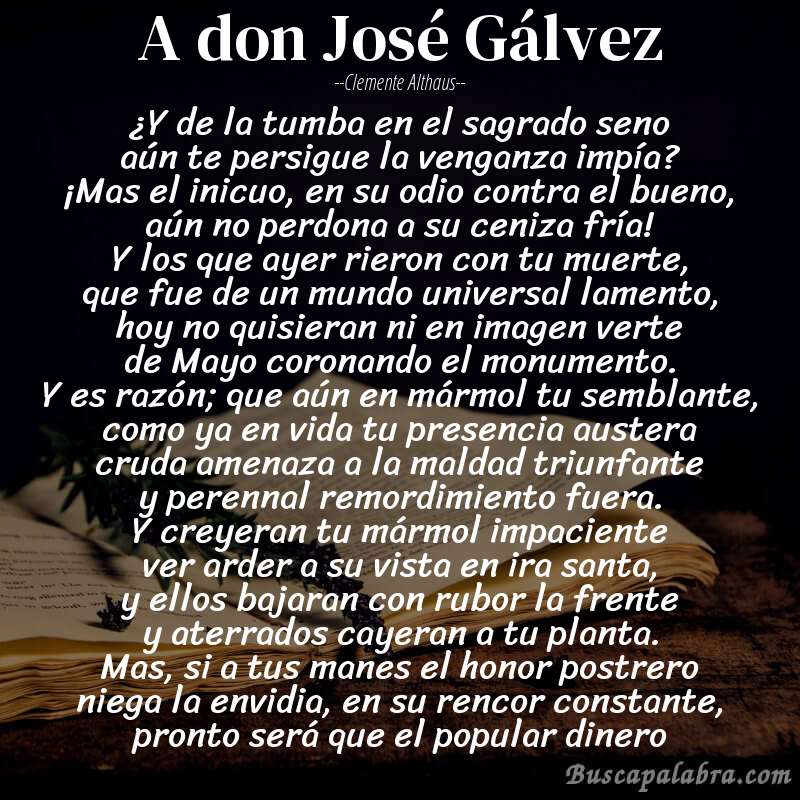 Poema A don José Gálvez de Clemente Althaus con fondo de libro