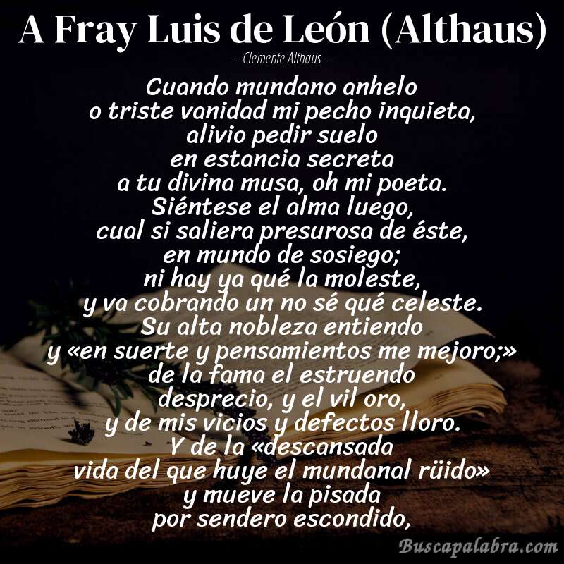 Poema A Fray Luis de León (Althaus) de Clemente Althaus con fondo de libro