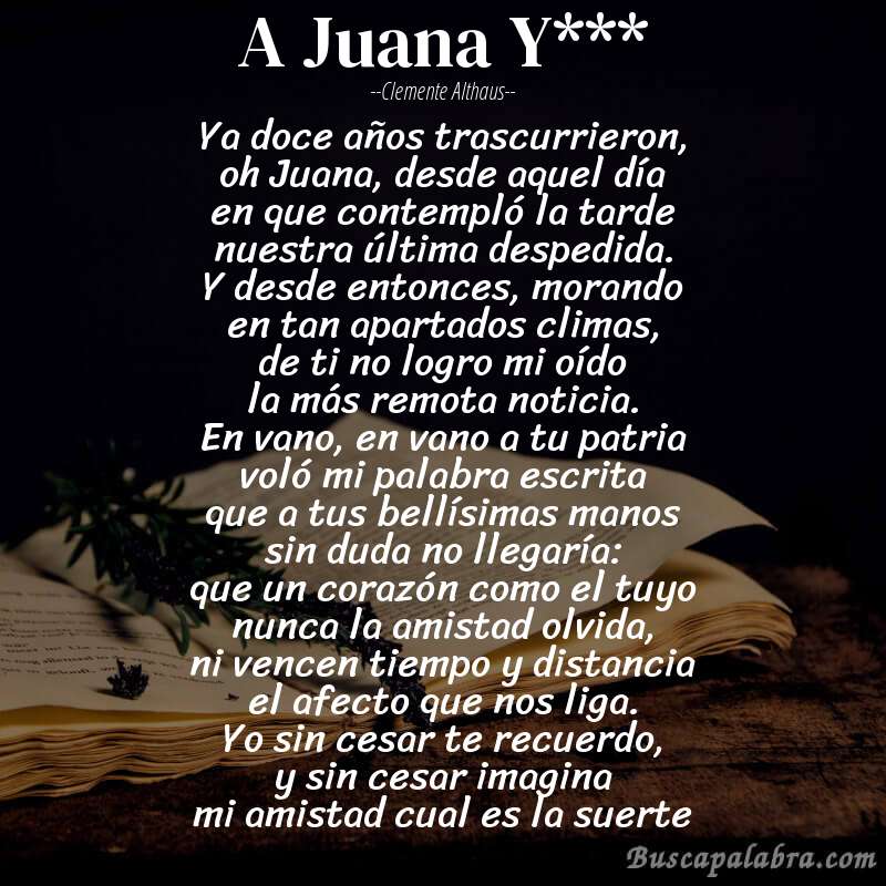 Poema A Juana Y*** de Clemente Althaus con fondo de libro