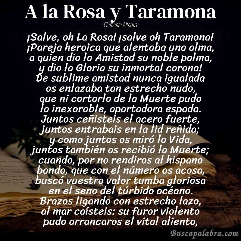 Poema A la Rosa y Taramona de Clemente Althaus con fondo de libro