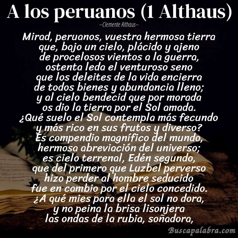 Poema A los peruanos (1 Althaus) de Clemente Althaus con fondo de libro