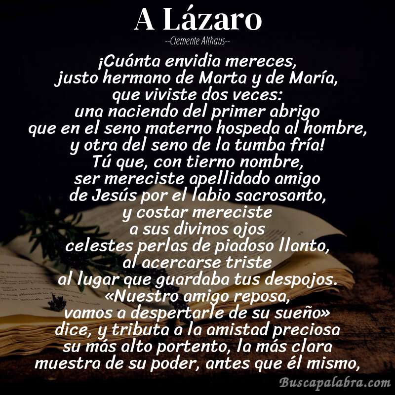 Poema A Lázaro de Clemente Althaus con fondo de libro