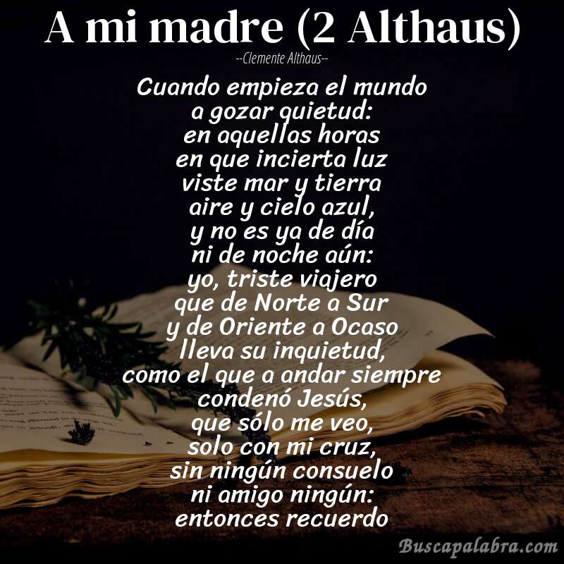 Poema A mi madre (2 Althaus) de Clemente Althaus con fondo de libro