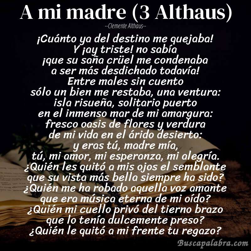 Poema A mi madre (3 Althaus) de Clemente Althaus con fondo de libro