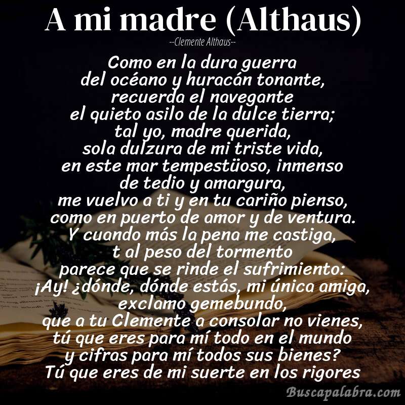 Poema A mi madre (Althaus) de Clemente Althaus con fondo de libro