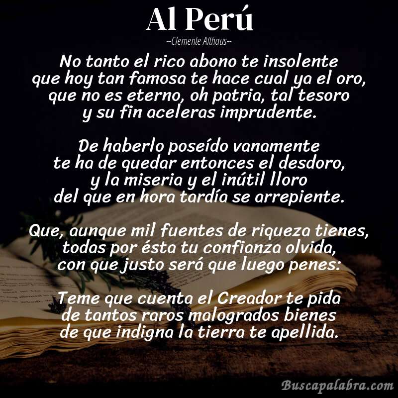 Poema Al Perú de Clemente Althaus con fondo de libro