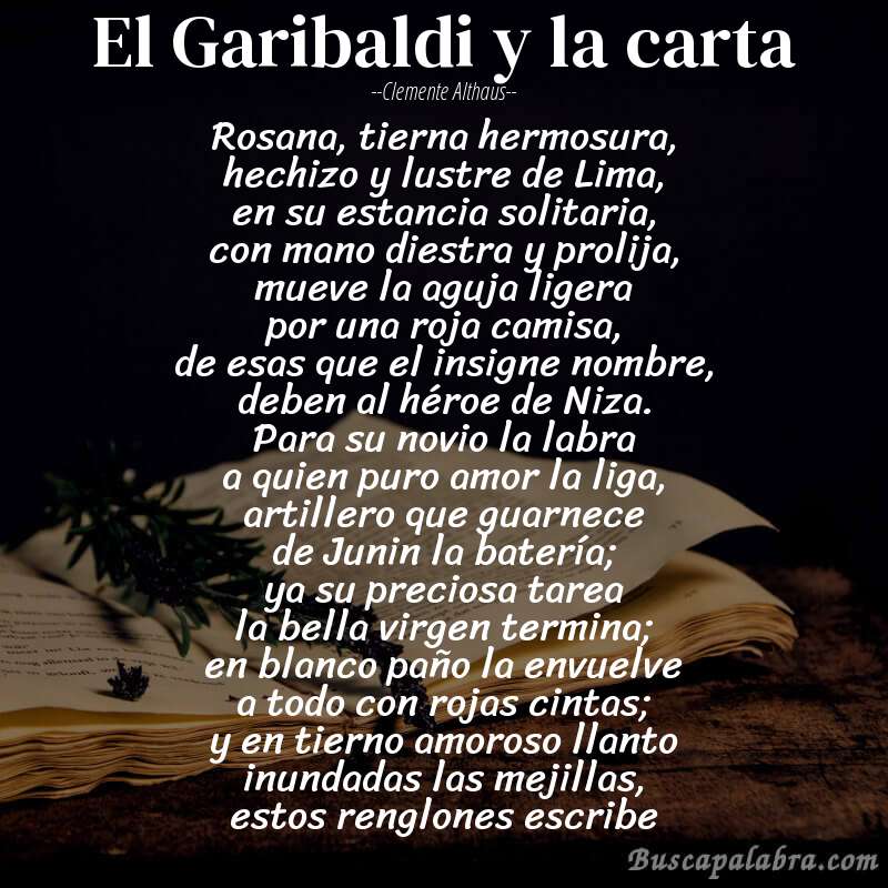 Poema El Garibaldi y la carta de Clemente Althaus con fondo de libro