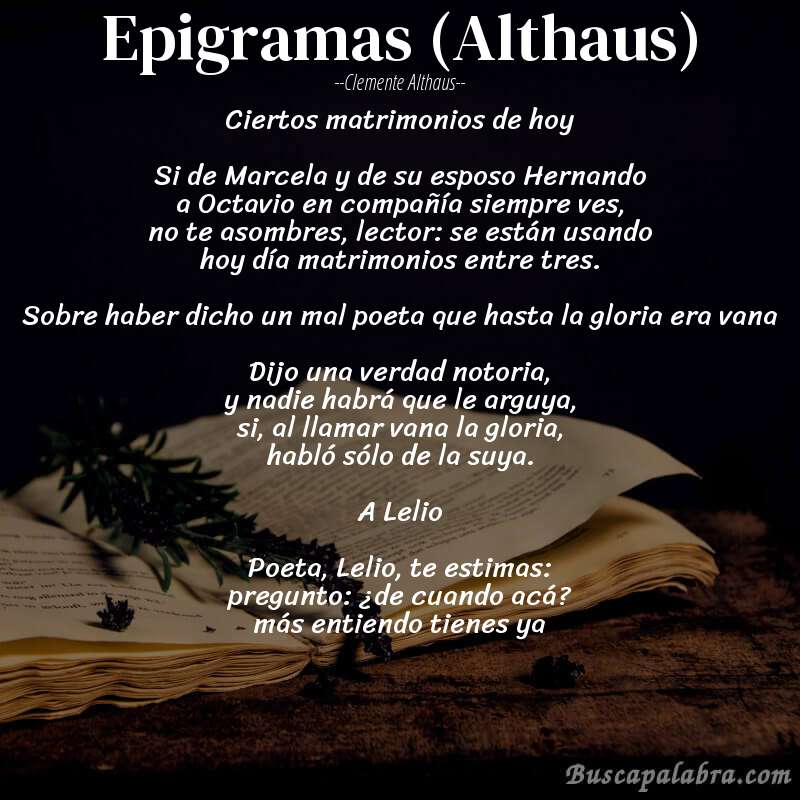 Poema Epigramas (Althaus) de Clemente Althaus con fondo de libro