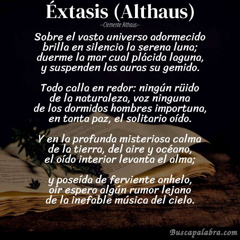 Poema Éxtasis (Althaus) de Clemente Althaus con fondo de libro