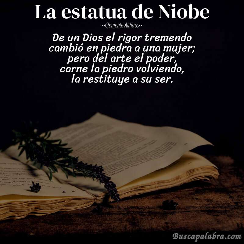 Poema La estatua de Niobe de Clemente Althaus con fondo de libro
