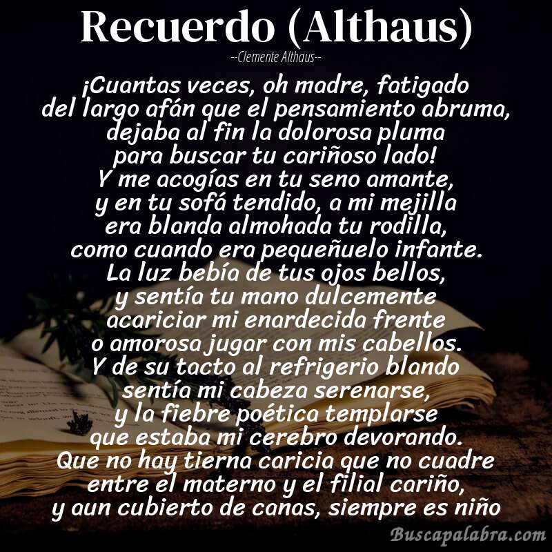 Poema Recuerdo (Althaus) de Clemente Althaus con fondo de libro