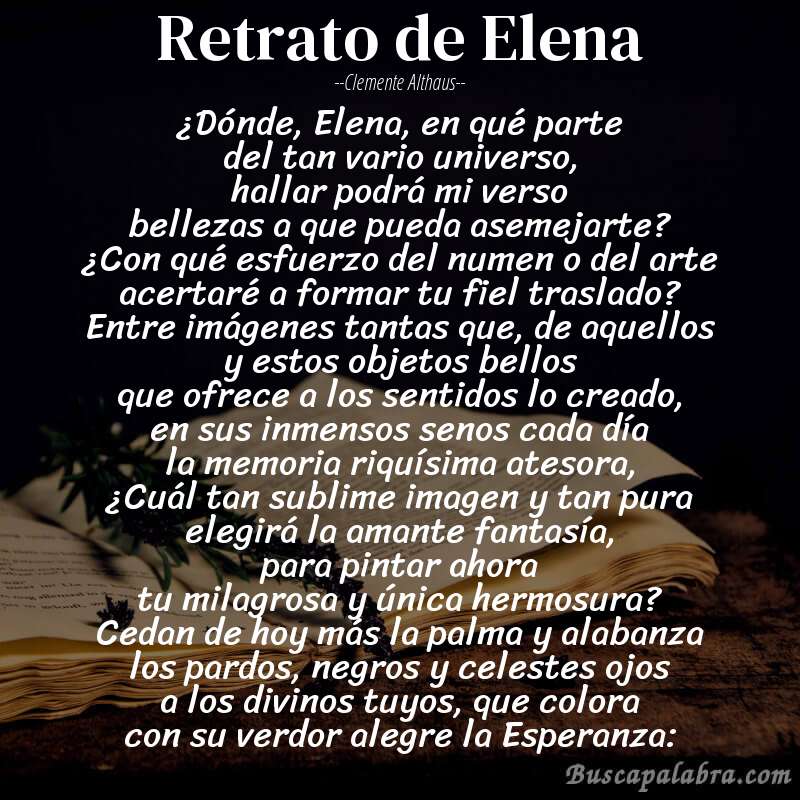 Poema Retrato de Elena de Clemente Althaus con fondo de libro