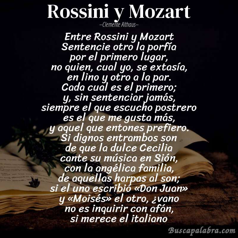 Poema Rossini y Mozart de Clemente Althaus con fondo de libro