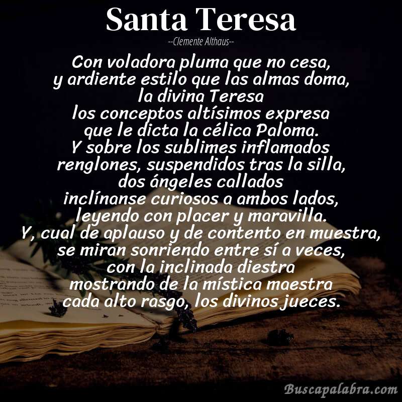 Poema Santa Teresa de Clemente Althaus con fondo de libro