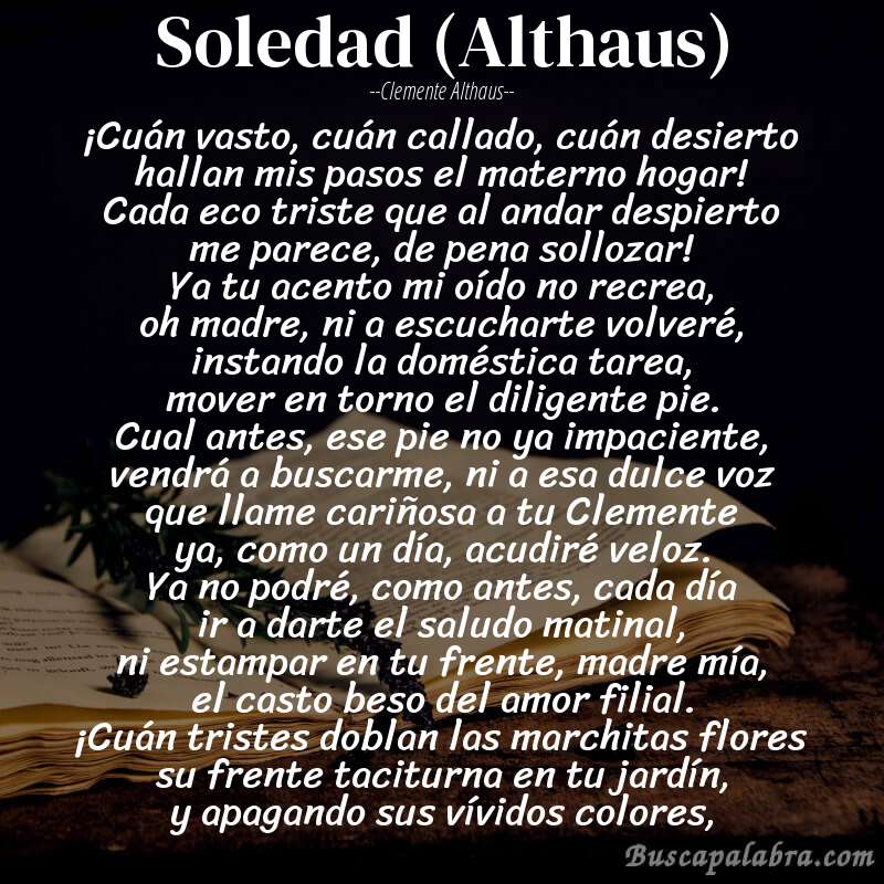Poema Soledad (Althaus) de Clemente Althaus con fondo de libro