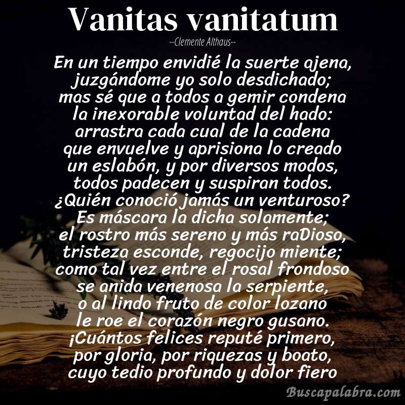 Poema Vanitas vanitatum de Clemente Althaus con fondo de libro