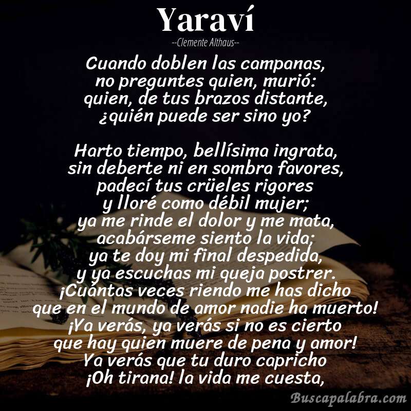 Poema Yaraví de Clemente Althaus con fondo de libro