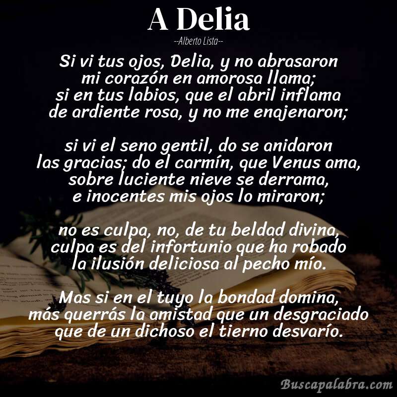 Poema A Delia de Alberto Lista con fondo de libro