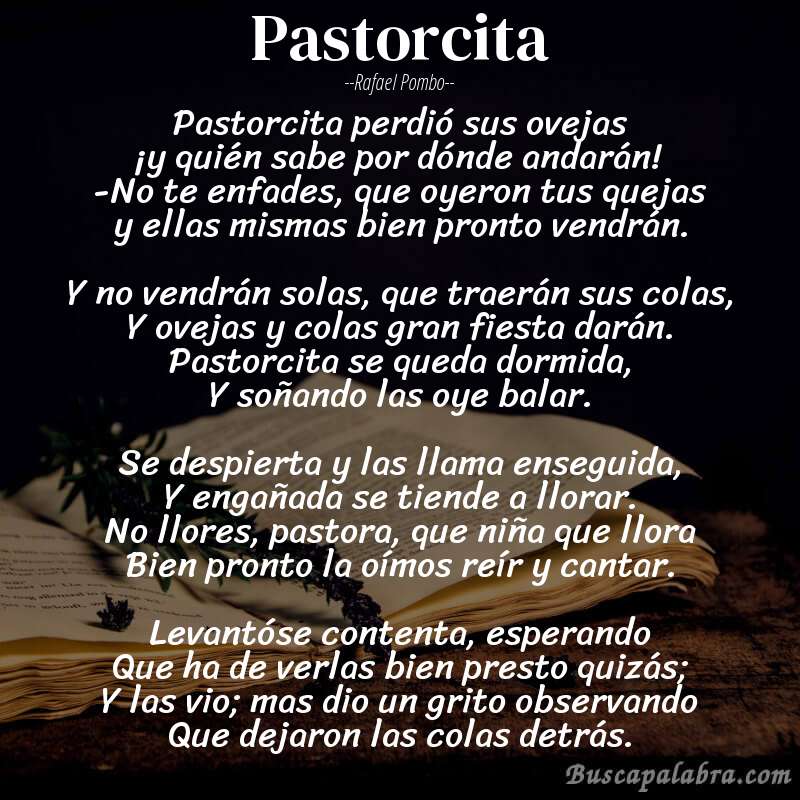 Poema Pastorcita de Rafael Pombo con fondo de libro