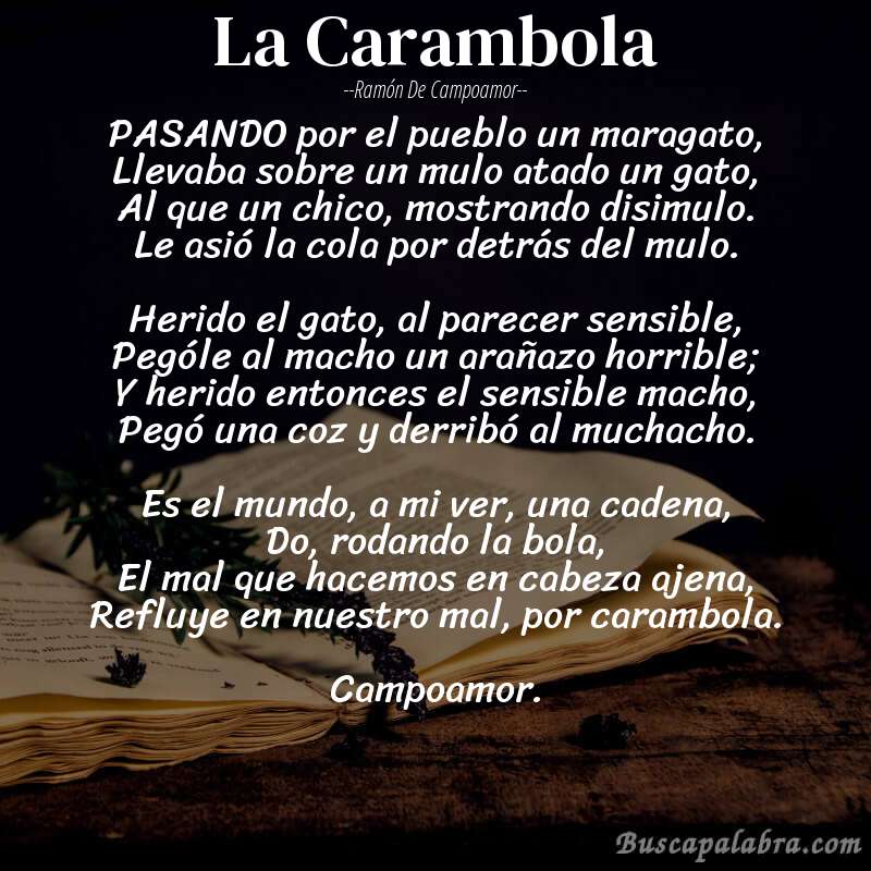 Poema La Carambola de Ramón de Campoamor con fondo de libro
