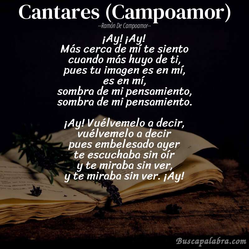 Poema Cantares (Campoamor) de Ramón de Campoamor con fondo de libro