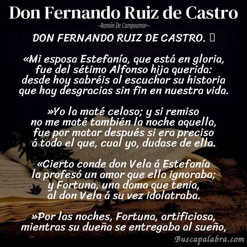 Poema Don Fernando Ruiz de Castro de Ramón de Campoamor con fondo de libro