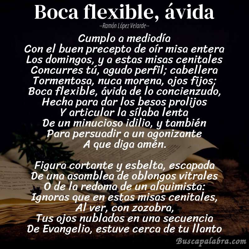 Poema Boca flexible, ávida de Ramón López Velarde con fondo de libro