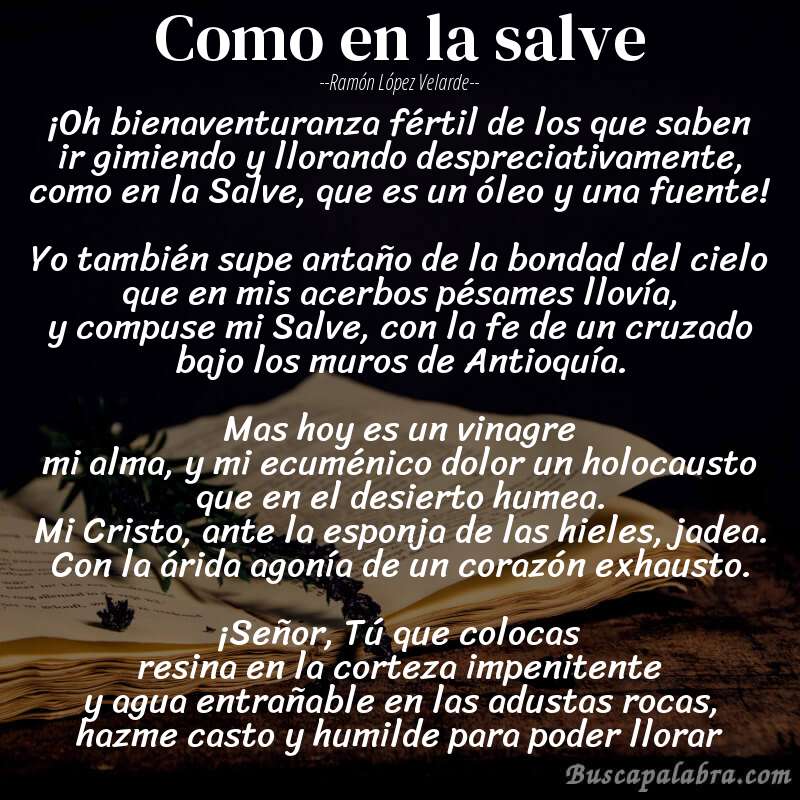 Poema Como en la salve de Ramón López Velarde con fondo de libro